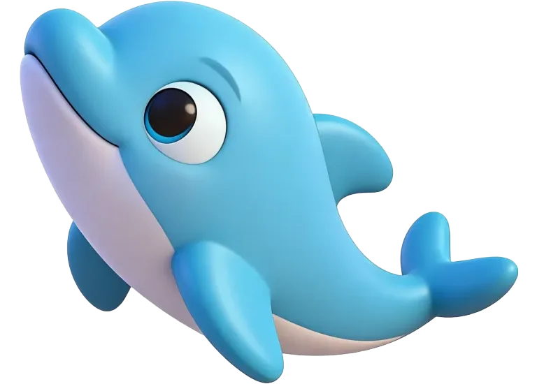 Close-up of the Koa MedBuddy dolphin figurine — a friendly blue dolphin comfort toy given to children as a take-home reward after a brave injection